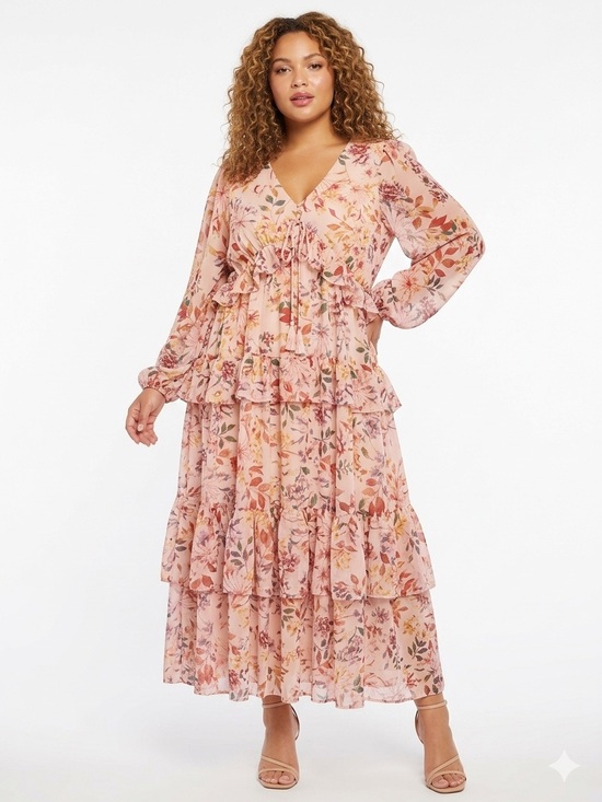 ARULA Dresses & Skirts - ARULA Cream Maxi Dress with Mustard, Dusty Rose and Sage Floral Print 3X